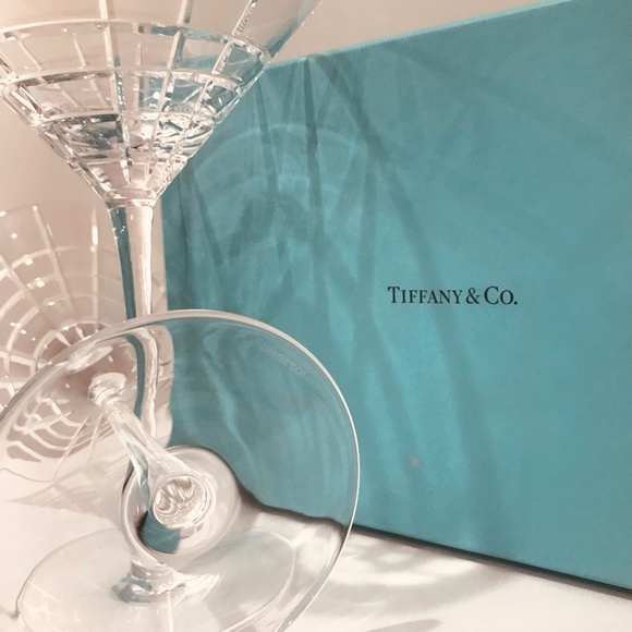 Tiffany Crystal Plaid Martini Glasses (2) - Picture 1 of 4